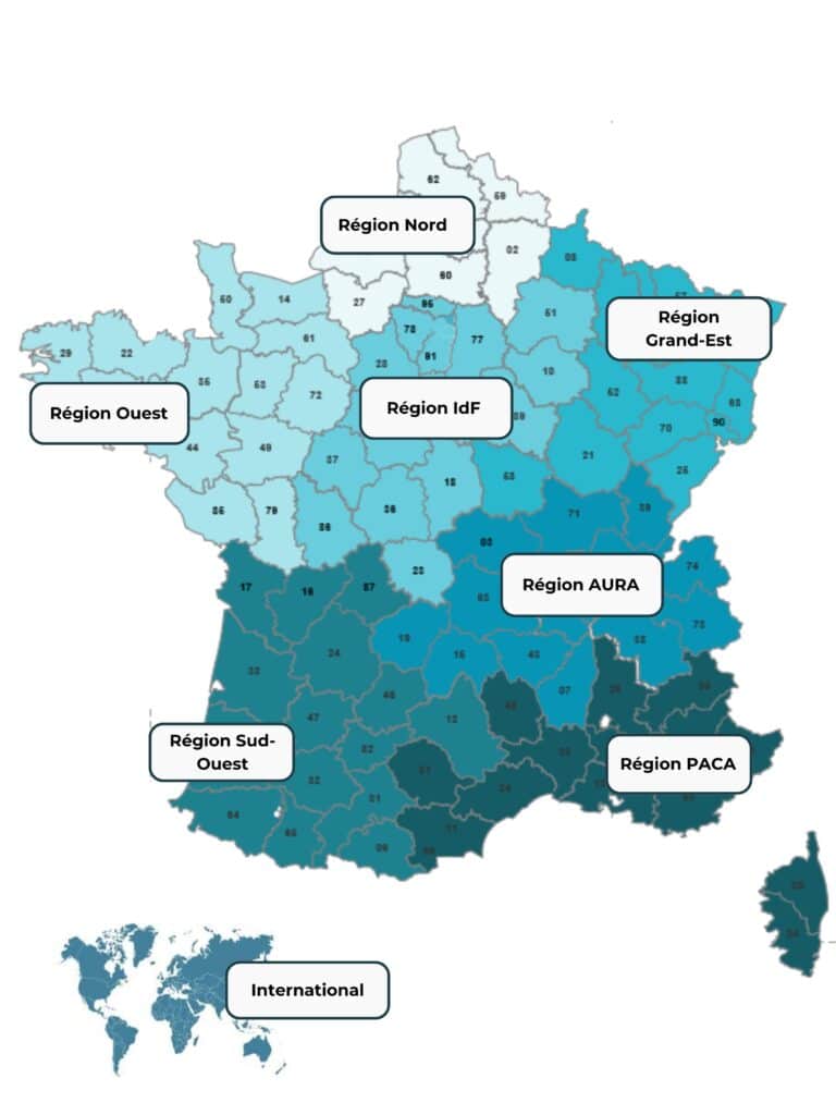 Carte des régions où sont présents les commerciaux Cool Roof